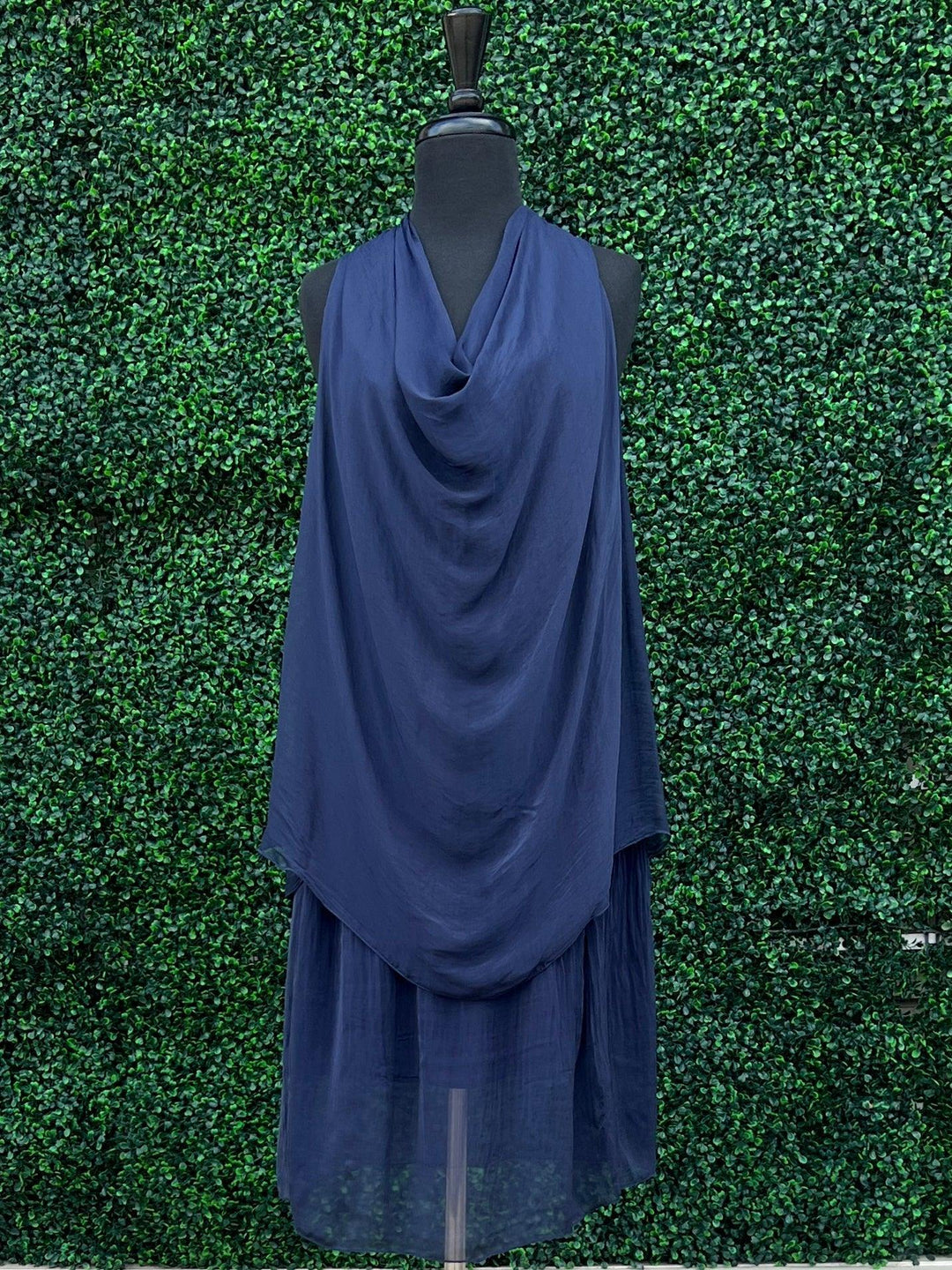 Silk Cowl Neck Overlay Dress | Silk Tempo Paris Dresses Navy / S Silk Cowl Neck Overlay Dress | Silk Tempo Paris Dresses Navy / S