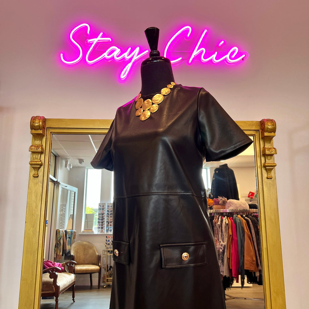 Faux Leather Jackie Dress | Women's Dress Boutique | Tres Chic Trs Chic Boutique Faux Leather Jackie Dress | Women's Dress Boutique | Tres Chic Trs Chic Boutique