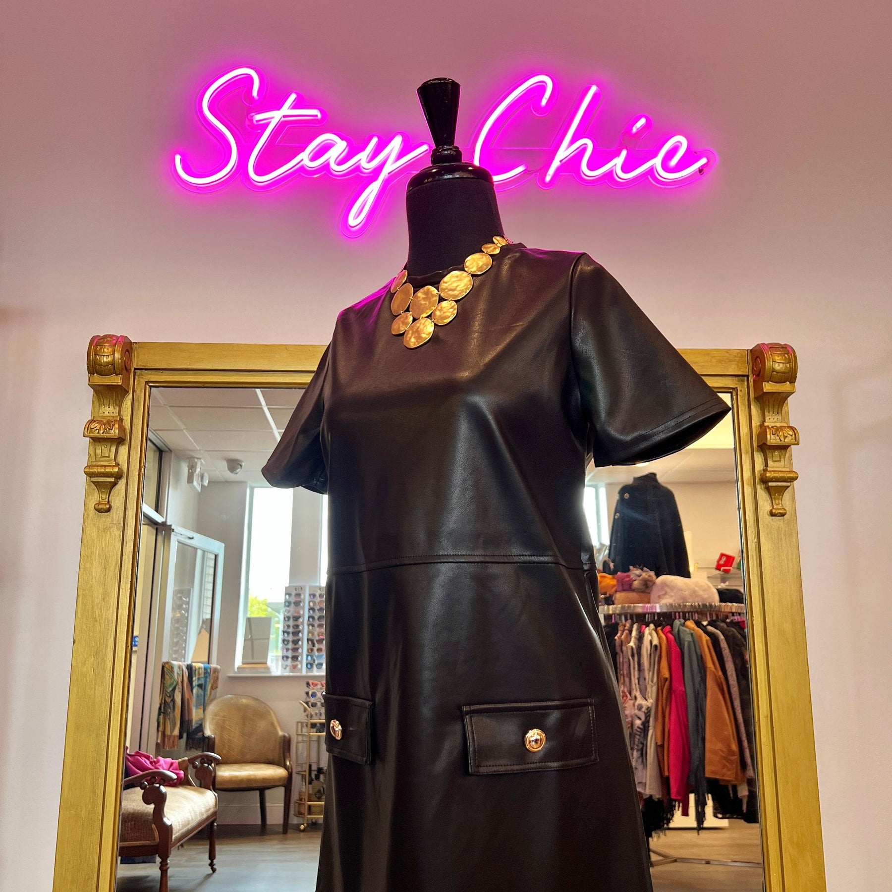 Faux Leather Jackie Dress Women's Dress Boutique Tres Chic