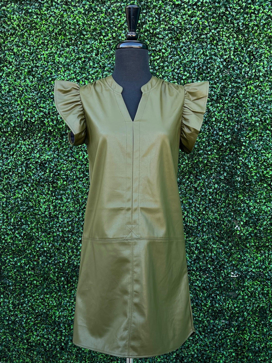 Olive Pleather Dress | Holiday Dress Shop Trs Chic Boutique Olive Pleather Dress | Holiday Dress Shop Trs Chic Boutique