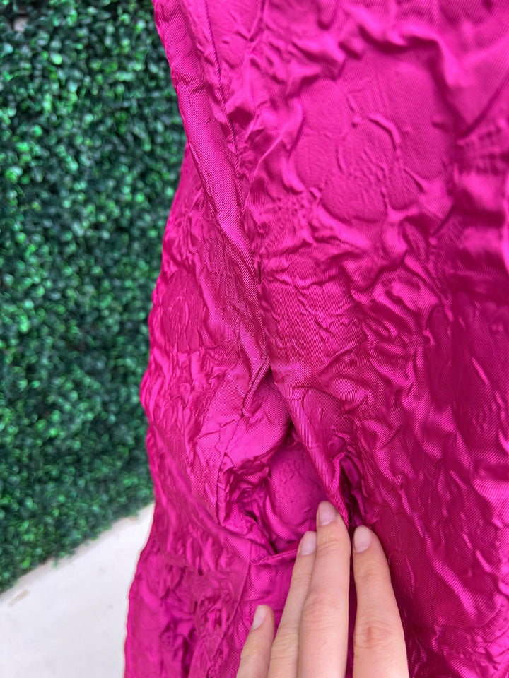 THML pink textured dress high neck pockets ruffle drop waist women's online boutique