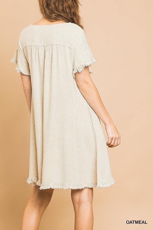 cream swing dress Vintage Lightweight Swing Dress Womens XS-S Cream with Brown Trim Tie Belt EUC