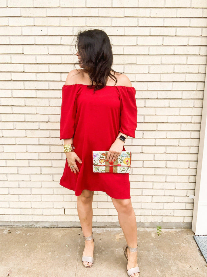 Red Bubble Sleeved Dress - Très Chic