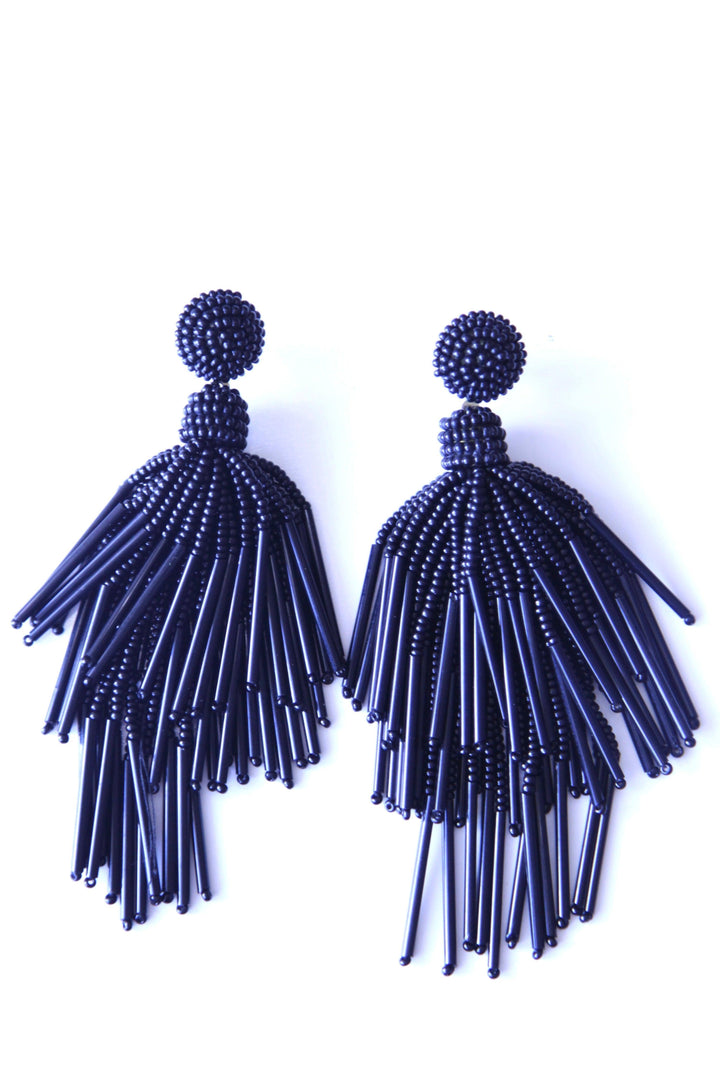 Black large beaded dangle earrings in Houston area boutique