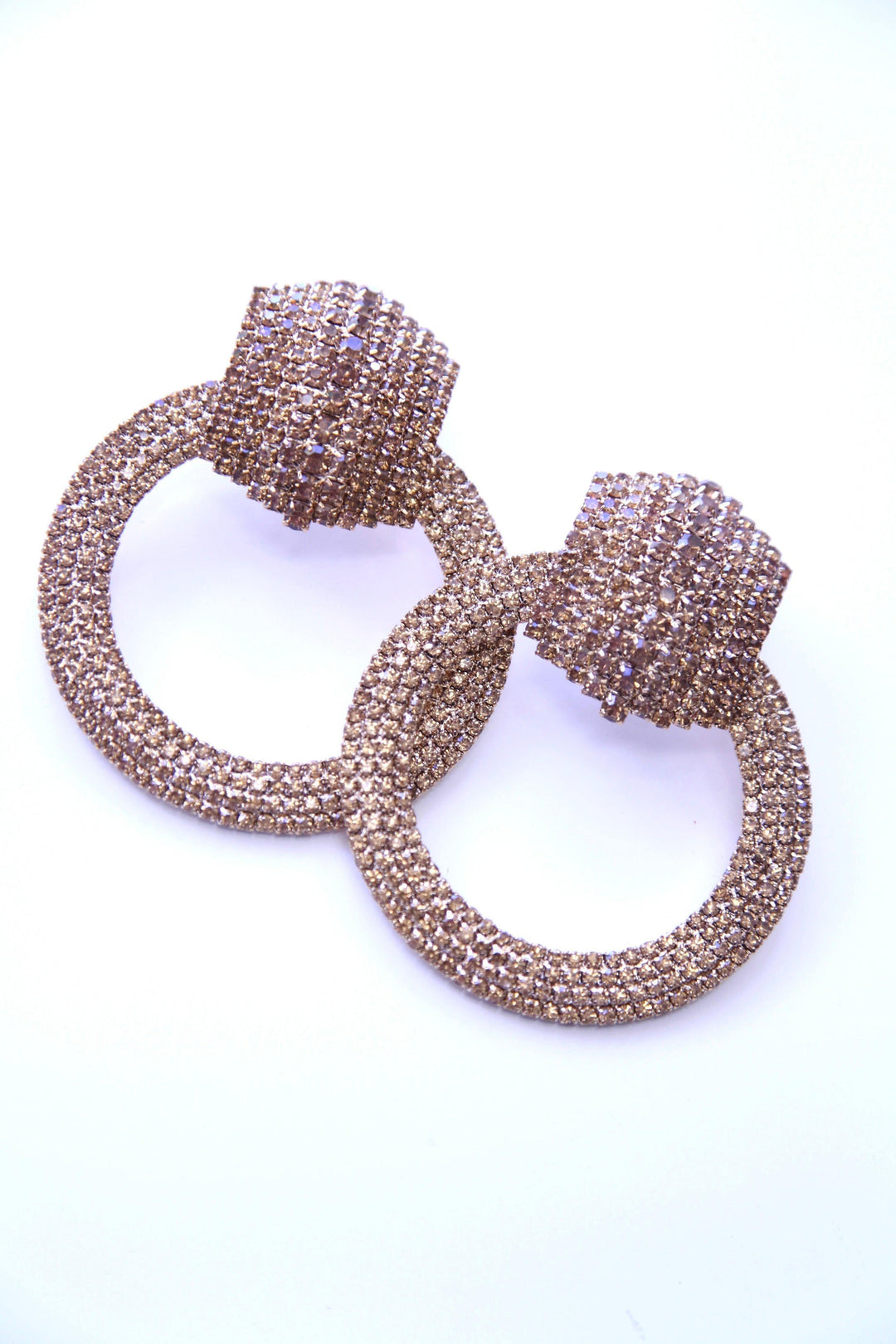 Brown and gold tone large sparkly statement earrings 