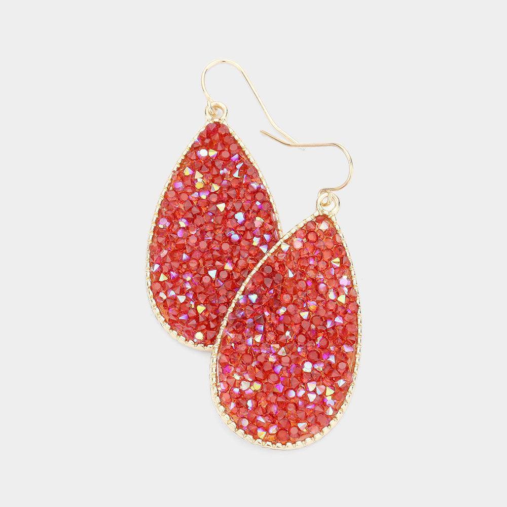 Red Teardrop Crystal Cluster Earrings - Très Chic