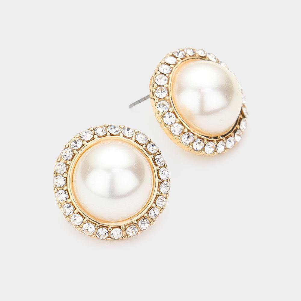 Rhinestone Trimmed Pearl Stud Earrings (3 styles) - Très Chic