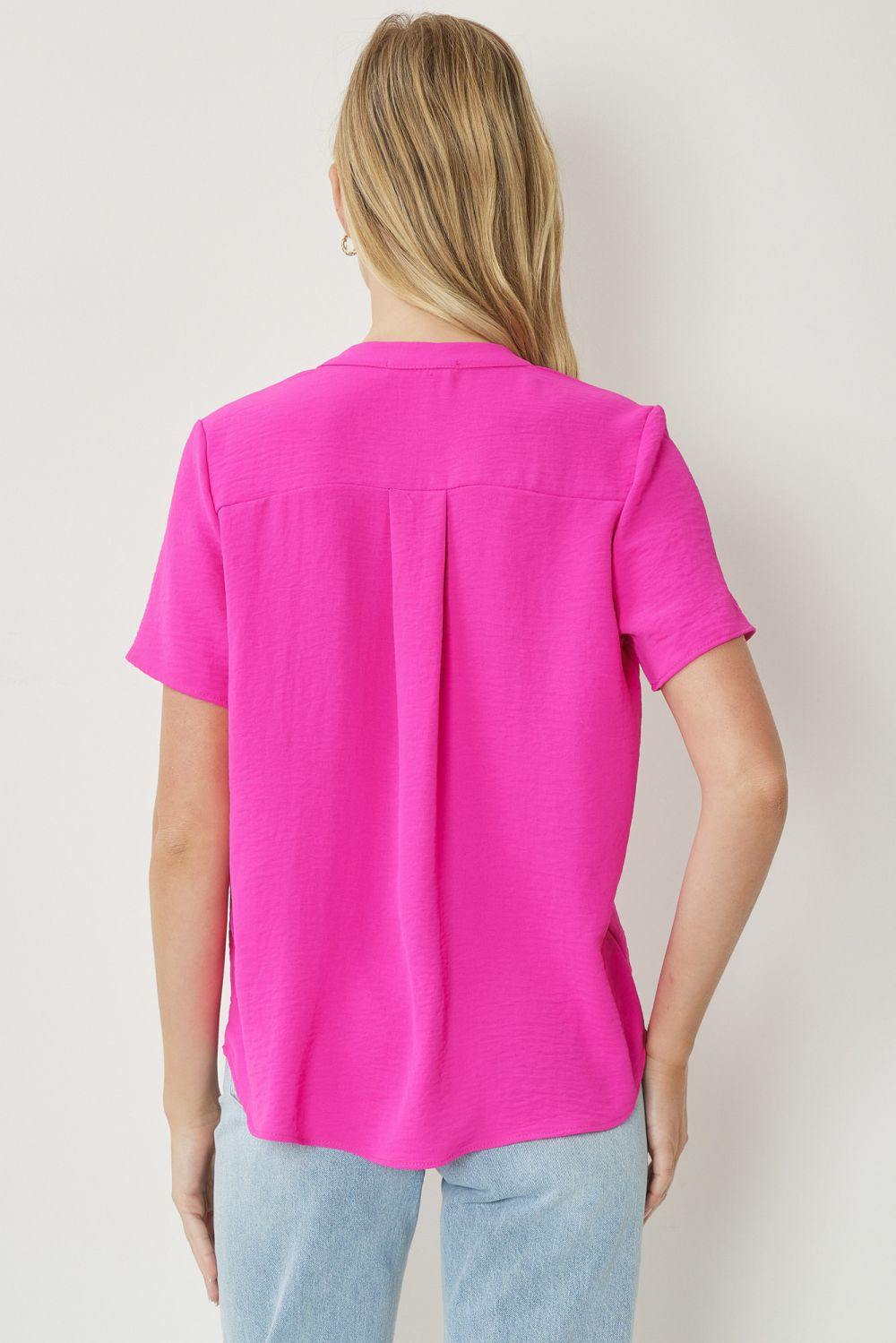 entro brand basic colorful tops Mock Collar Pleat Detailed pink