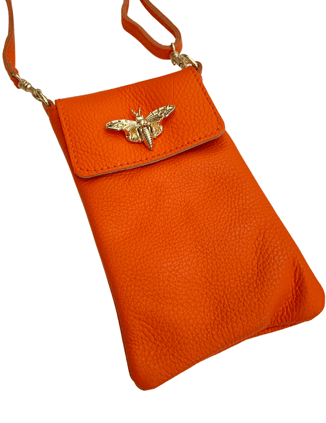 gift boutique near me for women leather phone bee bag orange