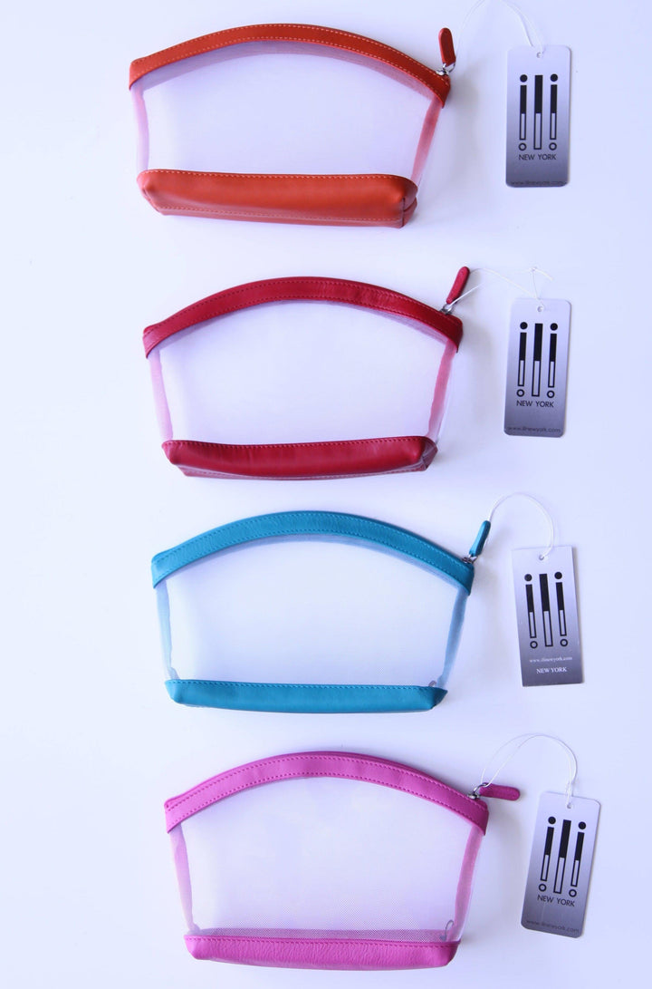 orange, red, blue, and pink genuine leather pouches
