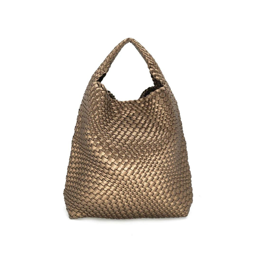 broze colorder one handle hobo bucket woven tote bag purse and accessory boutique tres chic