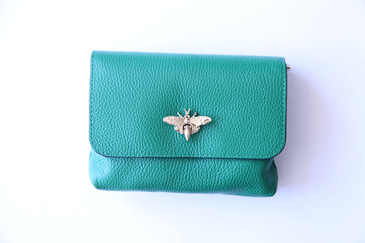 leather bee clasp bag boutique green