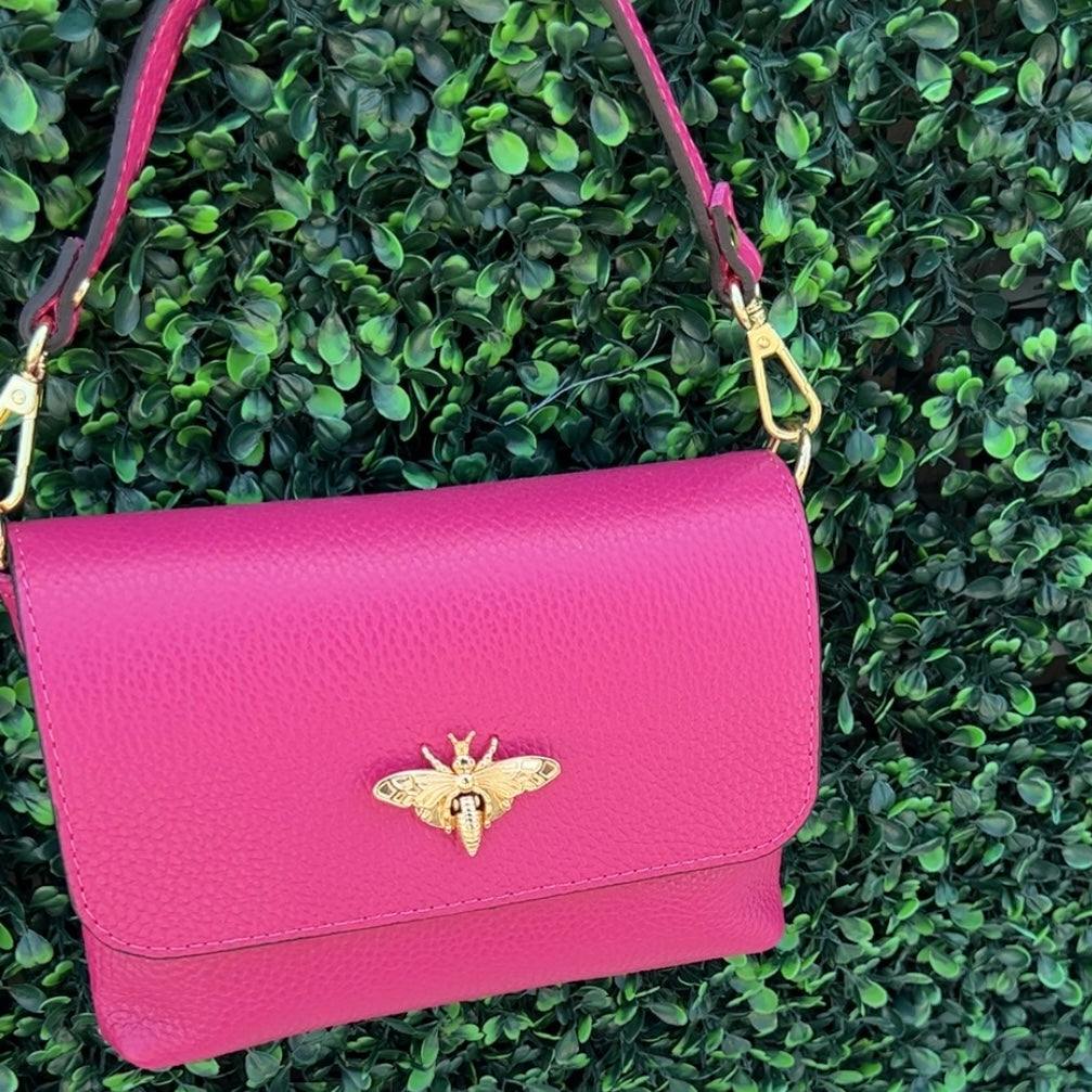 leather bee clasp bag boutique magenta 