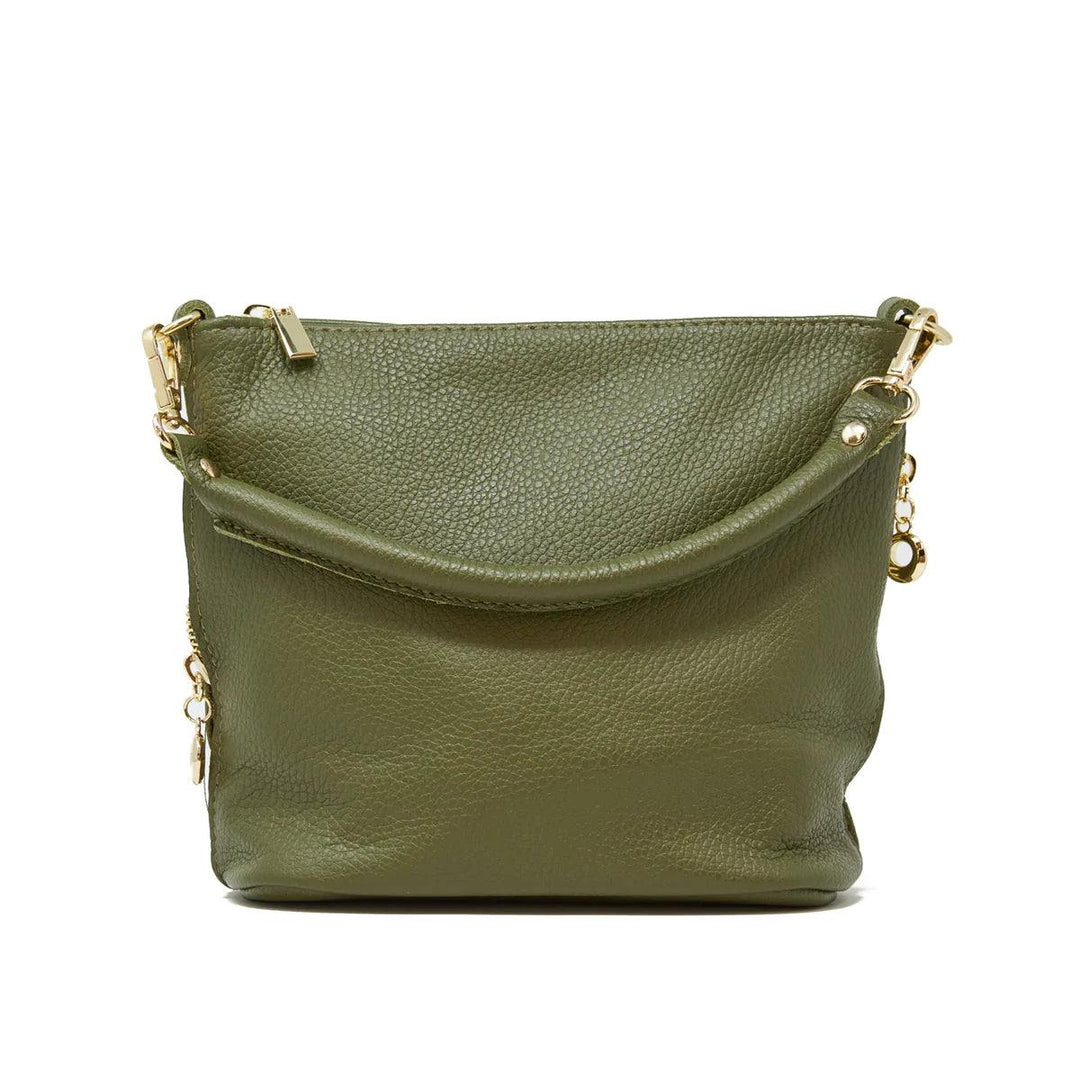 leather bucket bag with crossbody strap tres chic boutique womens gift idea olive