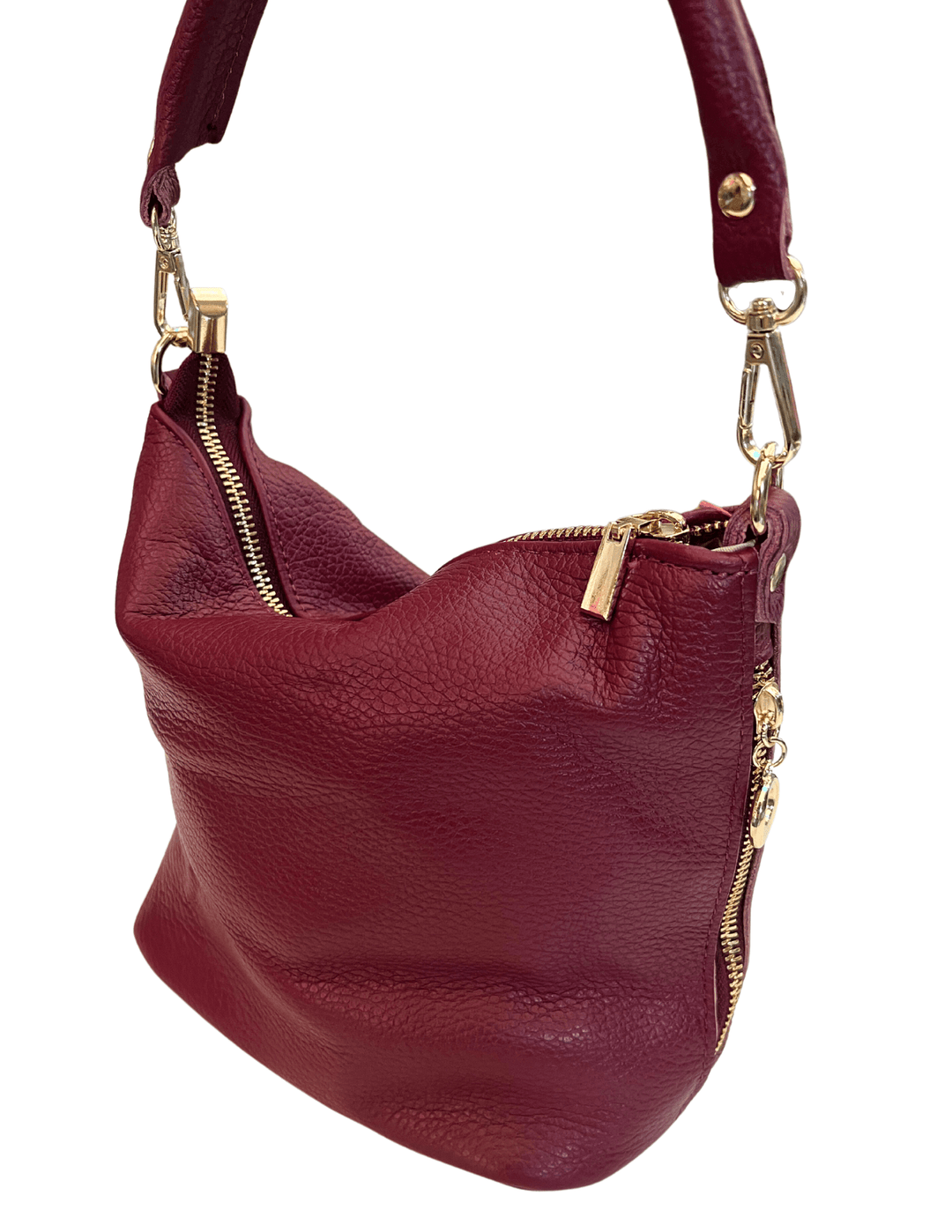 leather bucket bag with crossbody strap tres chic boutique womens gift idea deep red