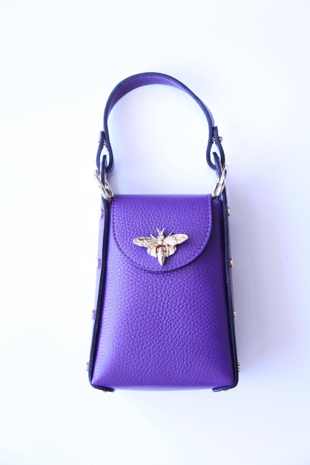 bee clasp handbag top handle- bright purple
