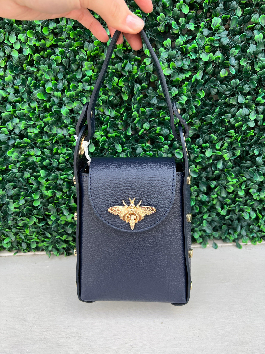 top handle bee purse tres chic houston leather mini bag navy