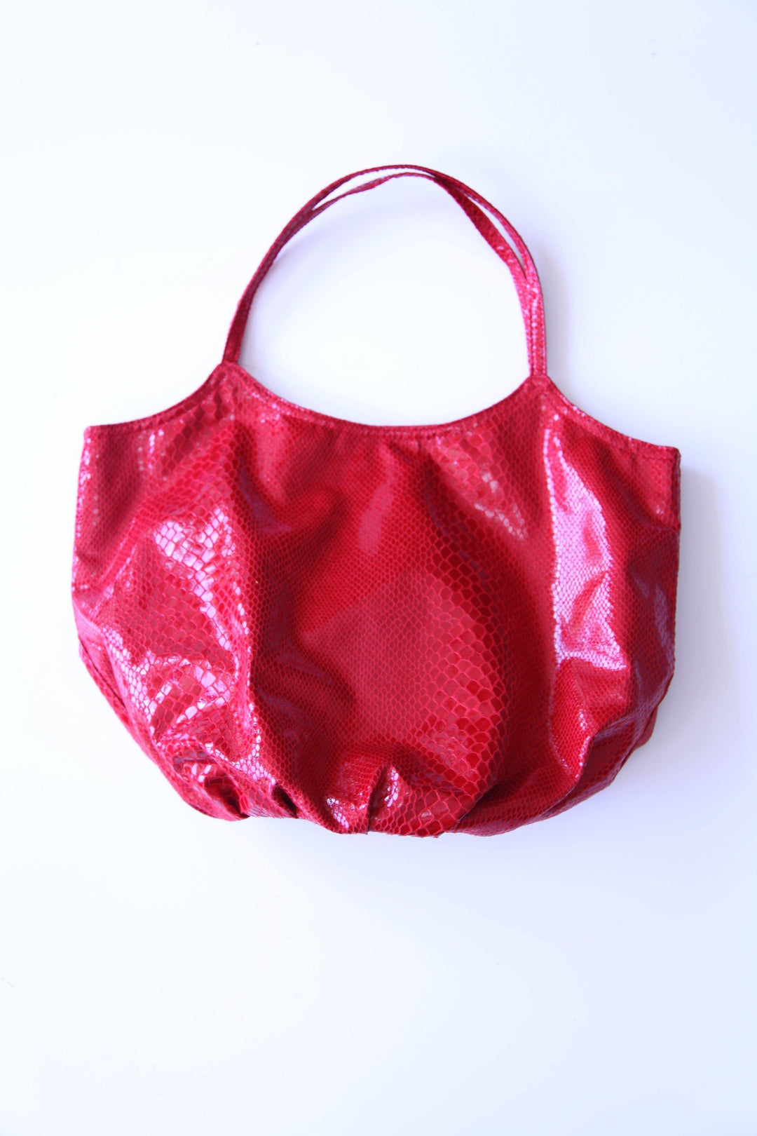 bright cherry red tote bag snake print