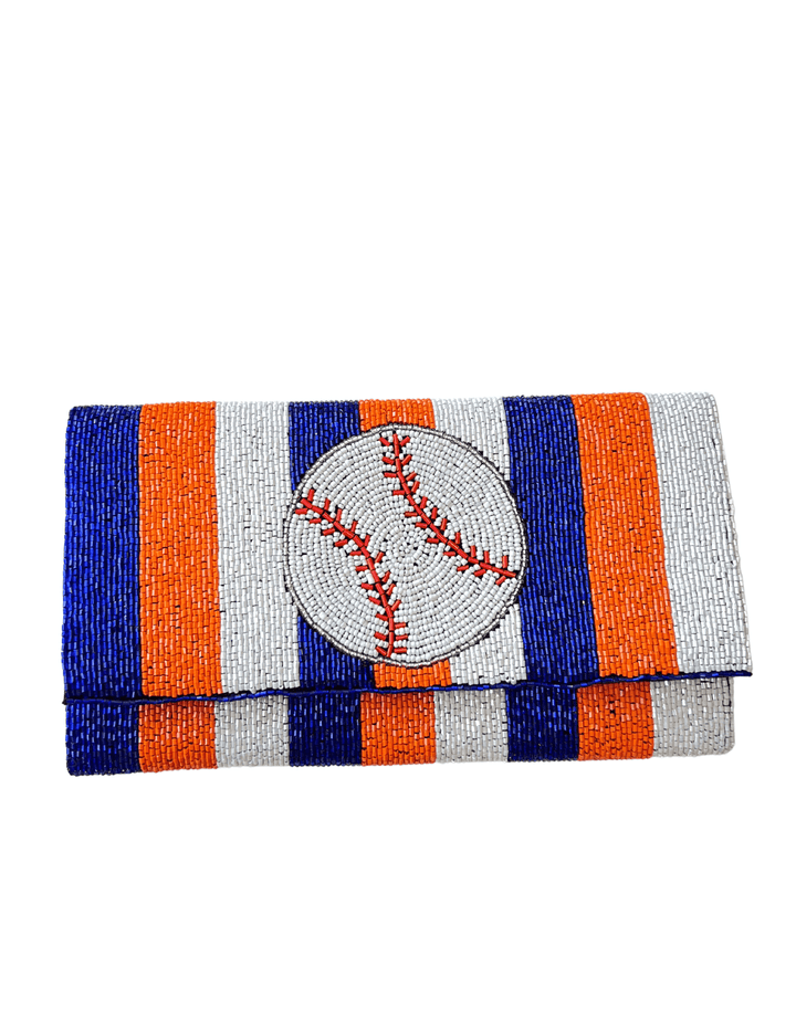 Houston astros womens gifts white navy and orange beaded clutch