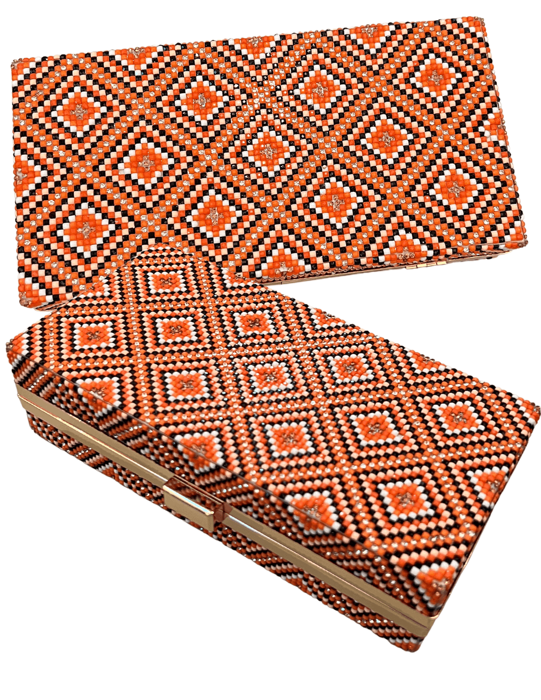 orange and white gems Vivid Colorful Printed clutch for cocktail events