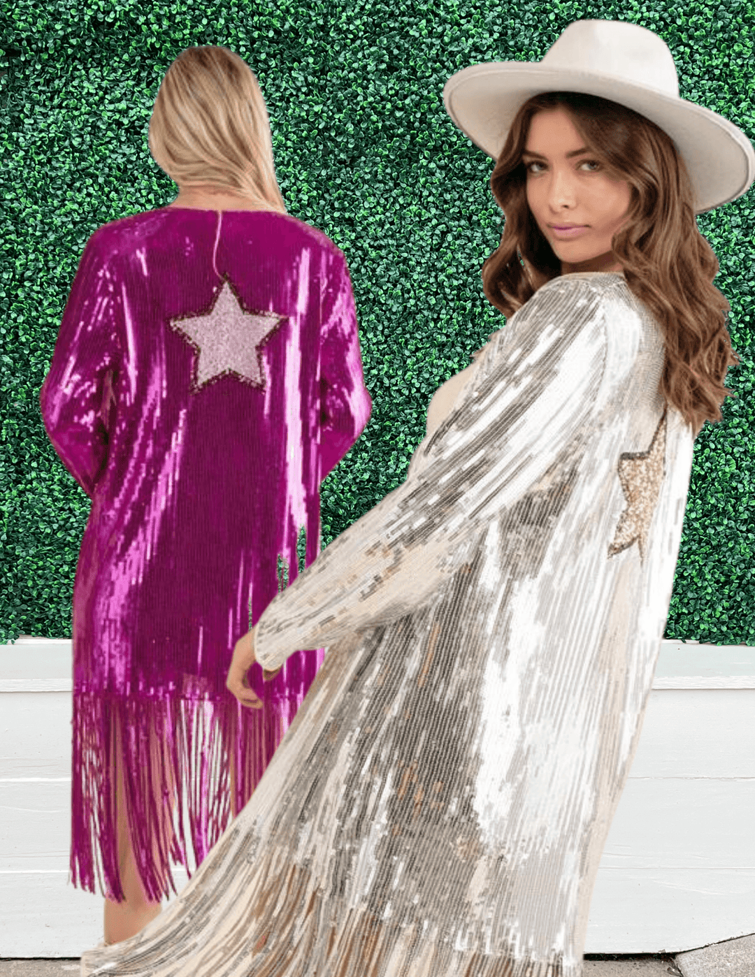 Beyonce concert jacket fringe sequins silver and pink