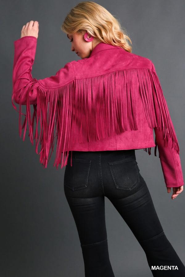 pink fringe cowgirl houston rodeo outfit jacket boutique tres chic