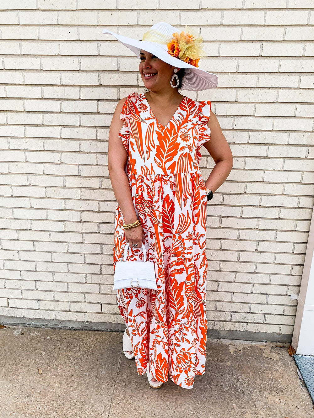 Orange & White Jungle Tropics Maxi Dress - Très Chic