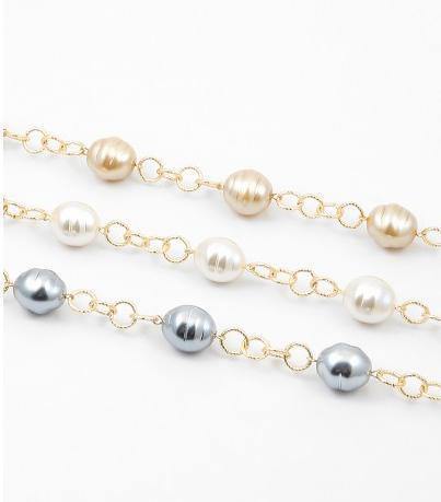 34" Large Pearl Stations on Gold Chain Necklace (More Colors) - Tres Chic Houston