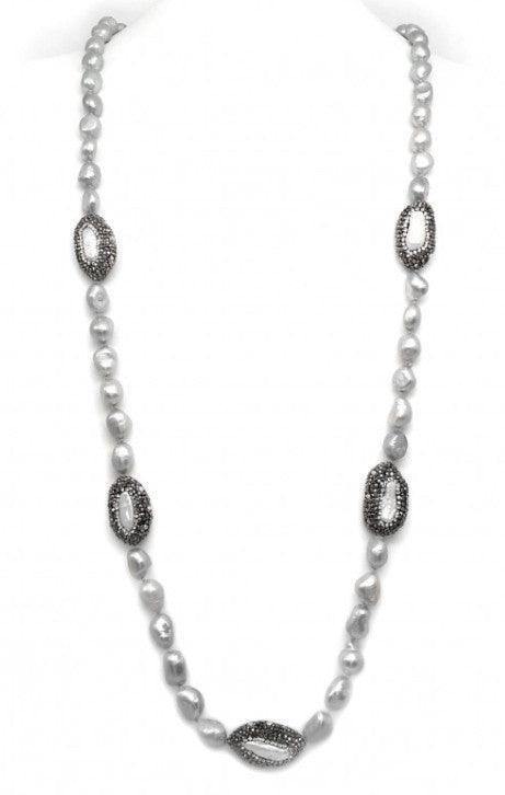 Freshwater Baroque Pearl Necklace w/Crystal Stations (More Colors) - Tres Chic Houston