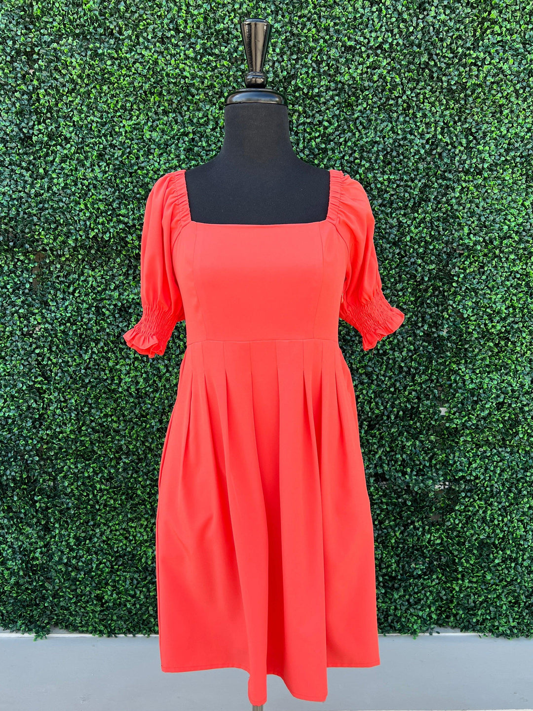 red orange pleated dress square neck online jade and joy joy