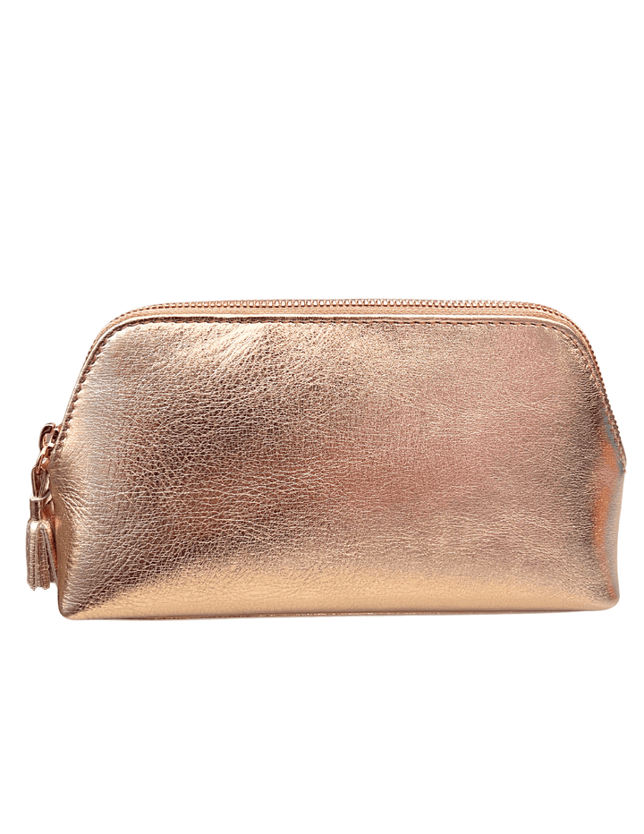 Rose gold leather large makeup pouch rfid blocking gift boutique near me