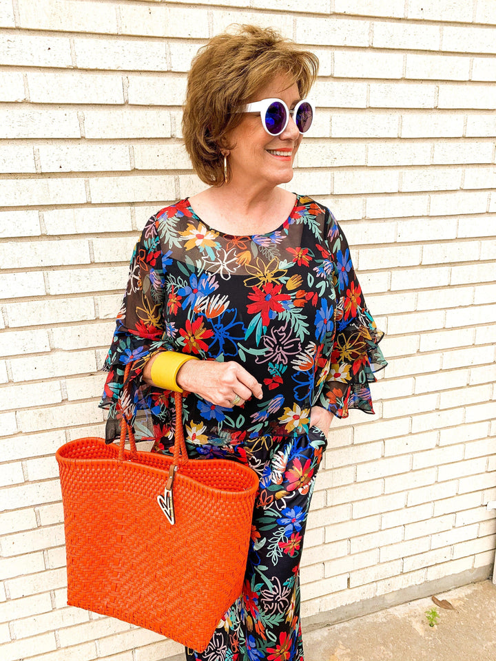 Floral Sheer Bell Sleeved Top - Très Chic