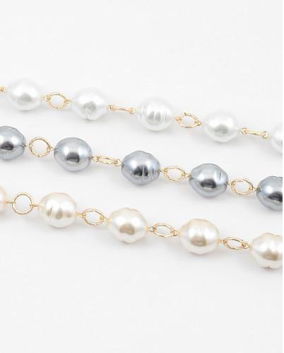 18" Large Pearl Stations on Gold Chain Necklace (More Colors) - Tres Chic Houston