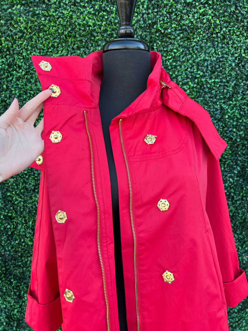 Water Resistant Jacket Zip off hood red tre chic