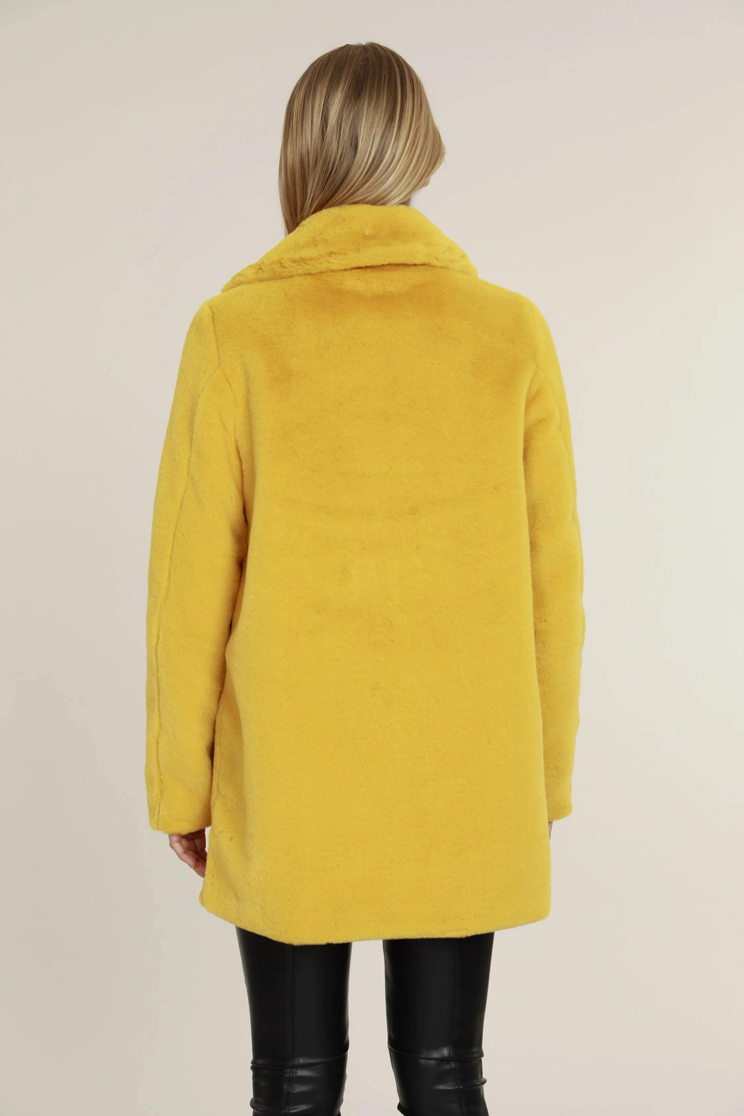 faux fur calf length coat yellow womens gift holiday boutique Dolce Cabo