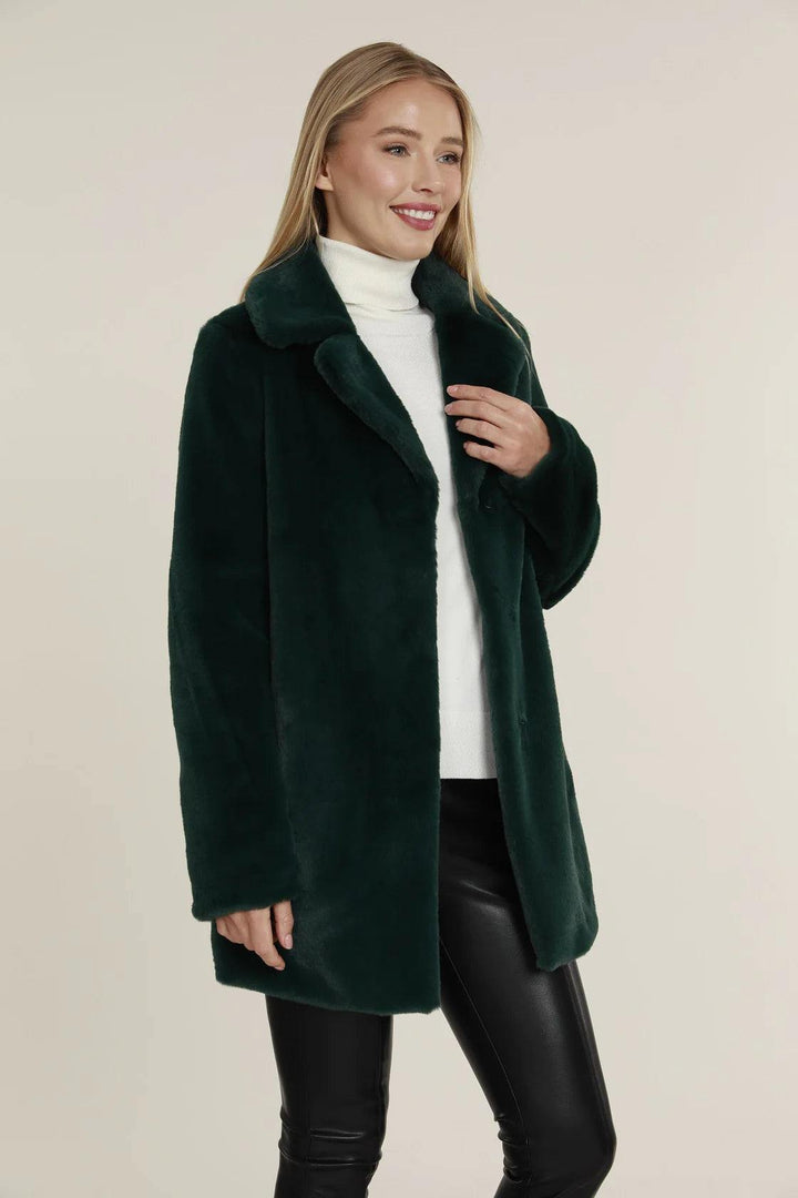 faux fur calf length coat hunter green womens gift holiday boutique Dolce Cabo