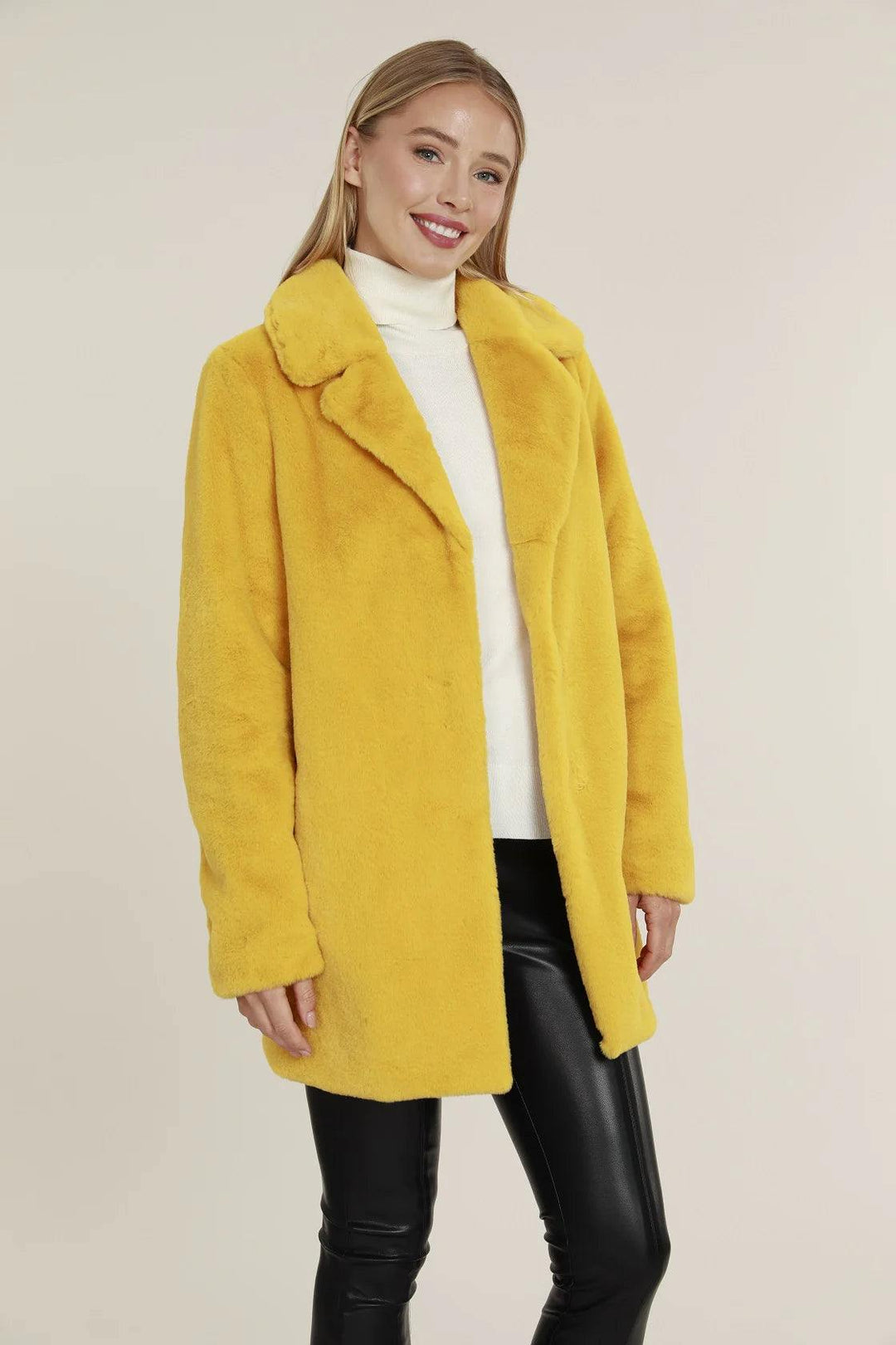 faux fur calf length coat yellow womens gift holiday boutiqueDolce Cabo