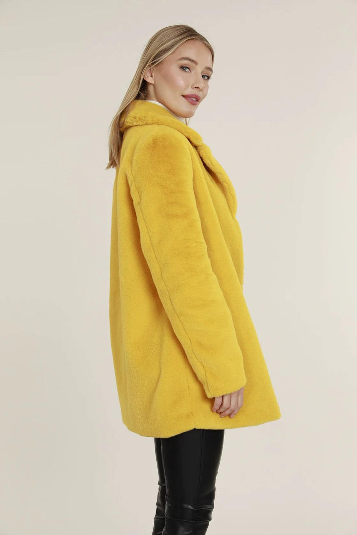 faux fur calf length coat yellow womens gift holiday boutique Dolce Cabo