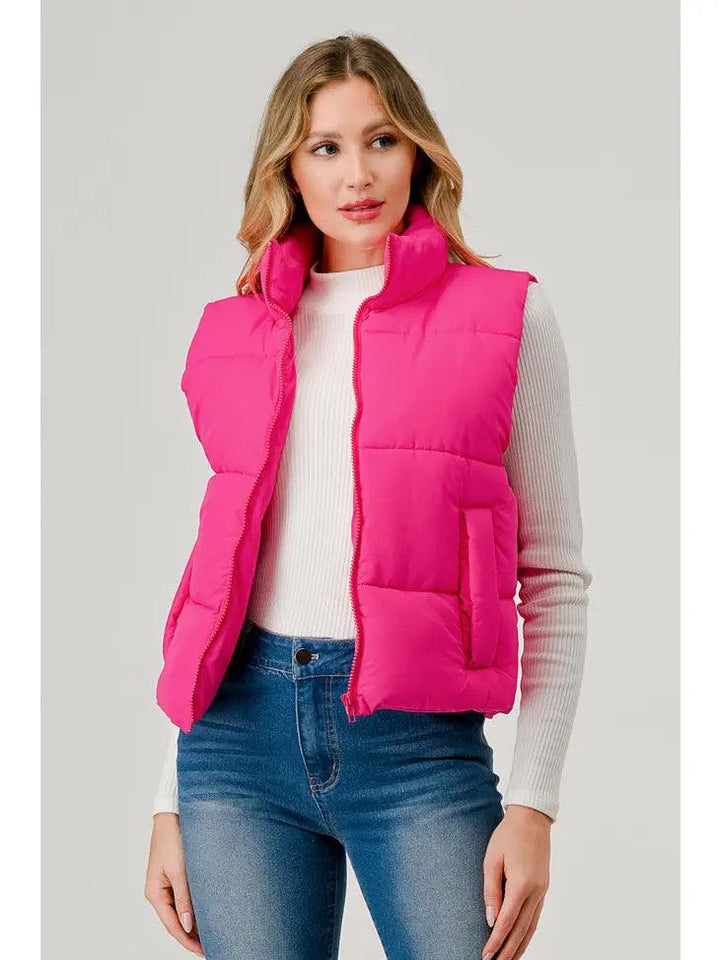 short puffer vest with pockets colorful geegee brand pink gift ideas