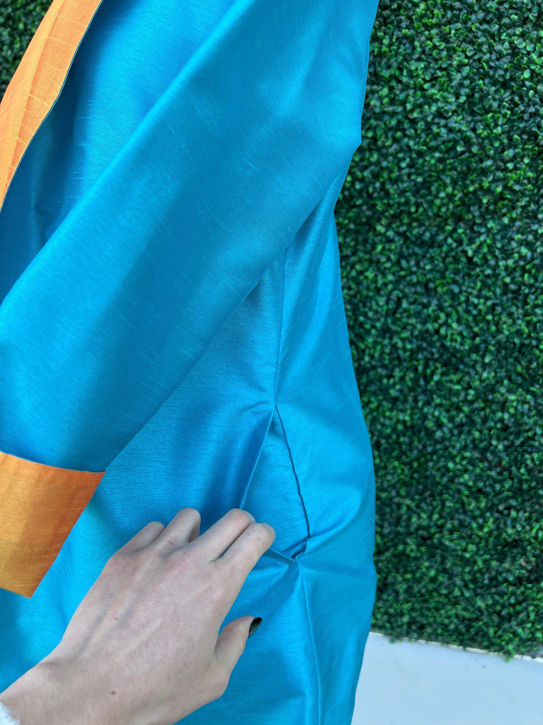 Grace Chuang reversible jacket orange and turquoise w pockets
