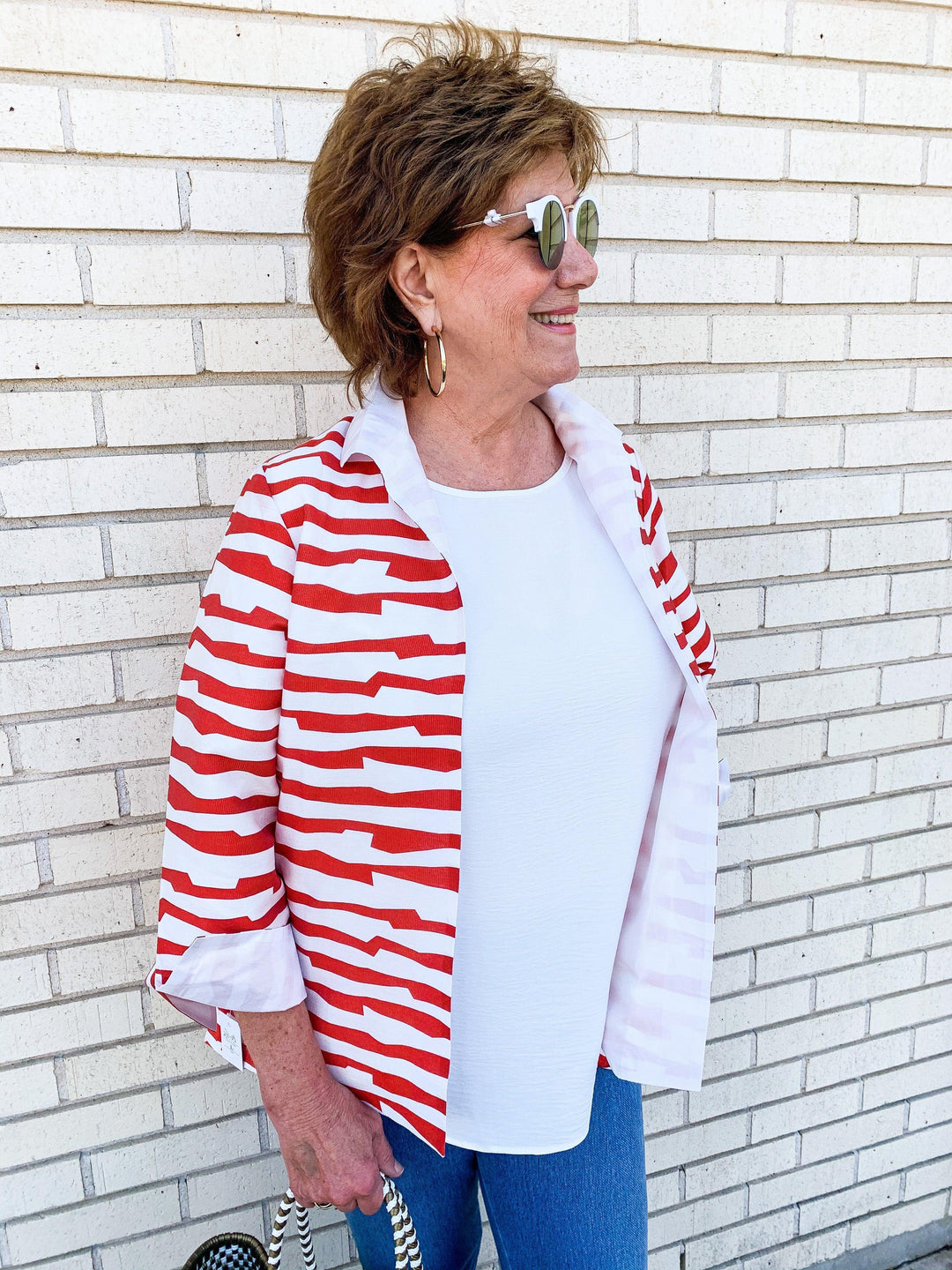 Red & White Striped Hi-Lo Jacket - Très Chic