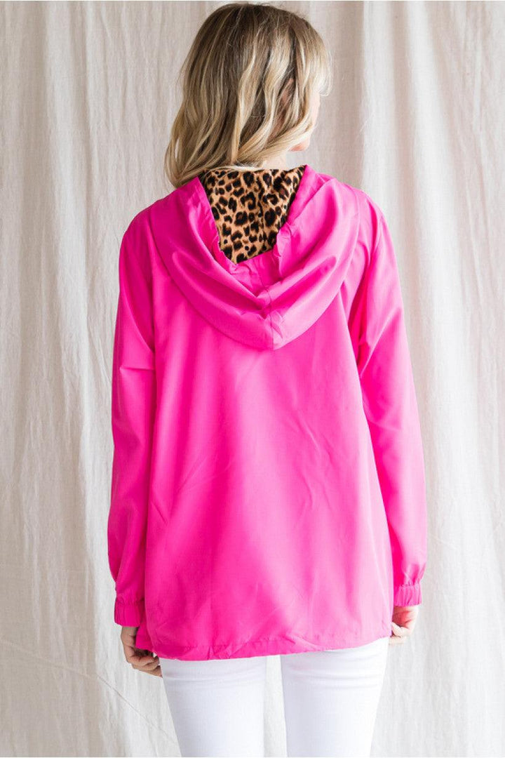 Lightweight windbreaker leopard hood hot pink tres chic boutique