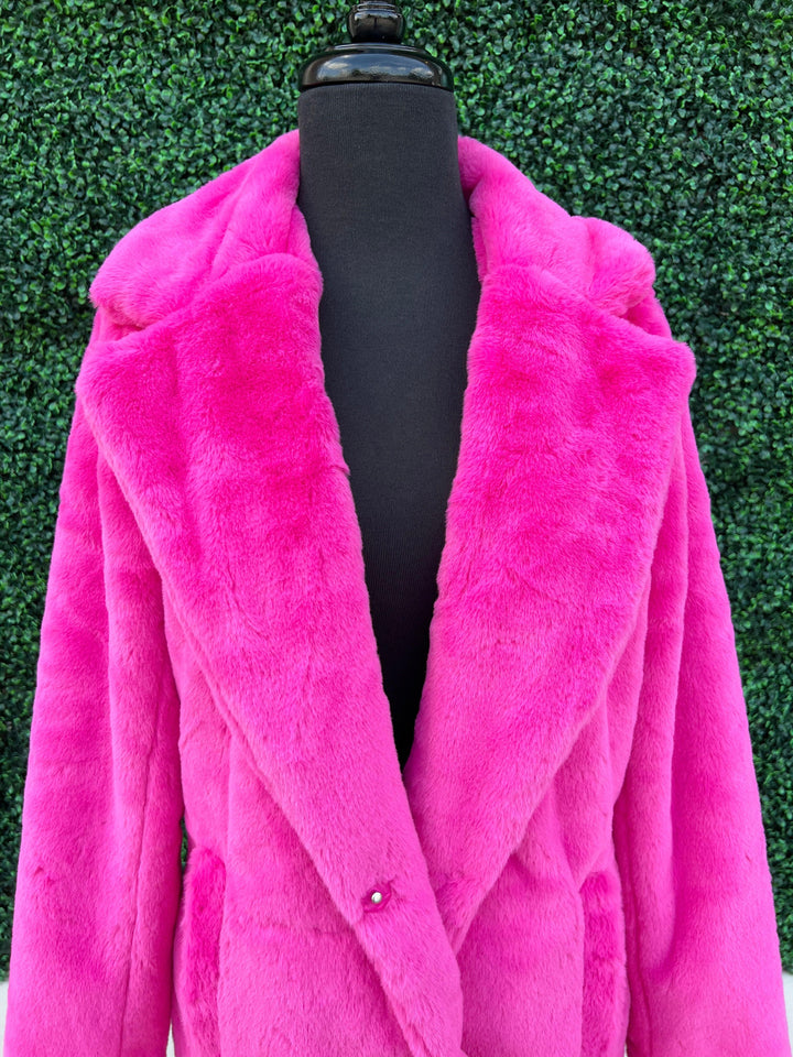 Faux Fur Long Coat pink womens holiday gifts skies are blue brand