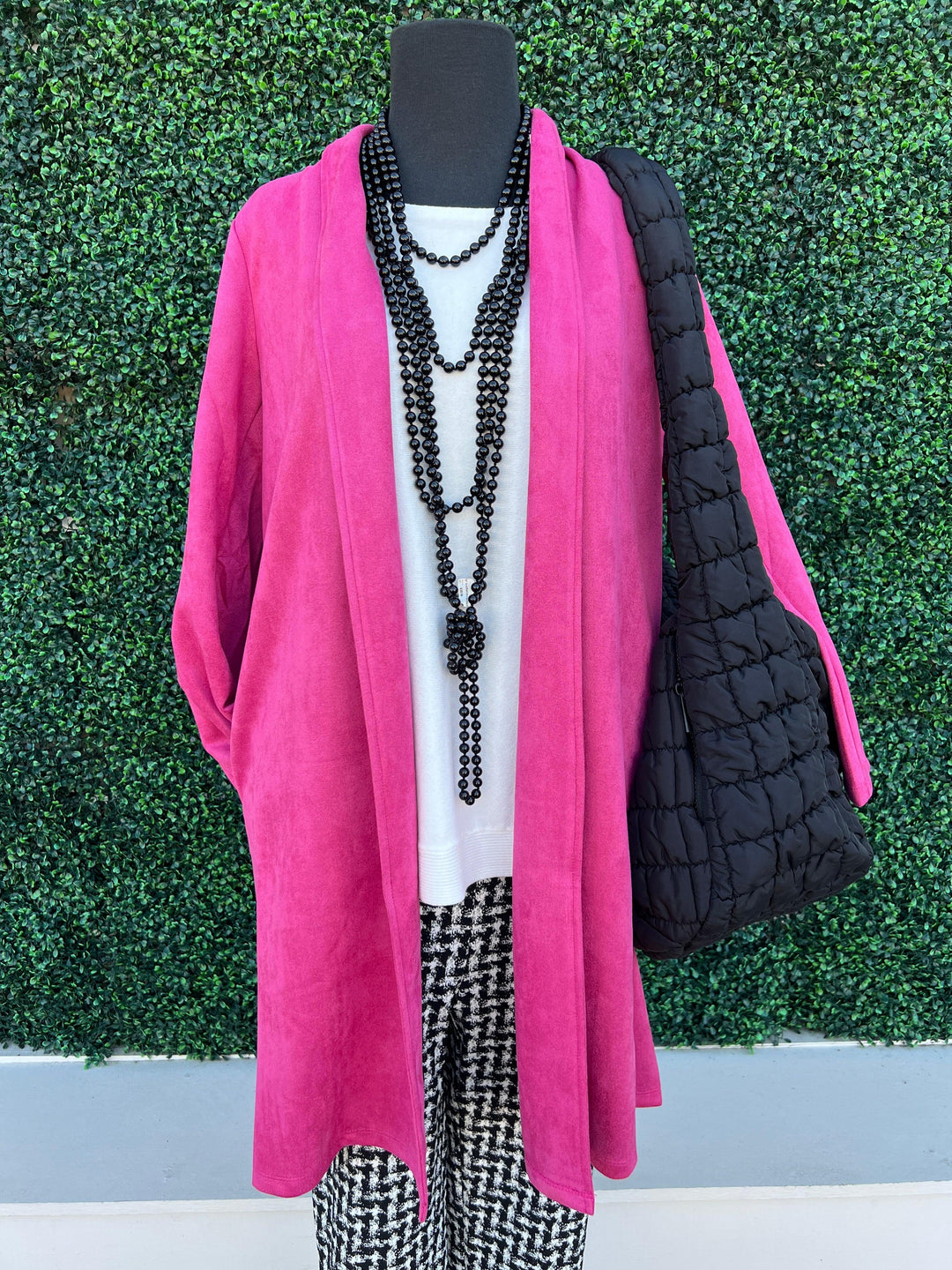Pink Faux Suede Long Jacket thml clothing retailers tres chic boutique