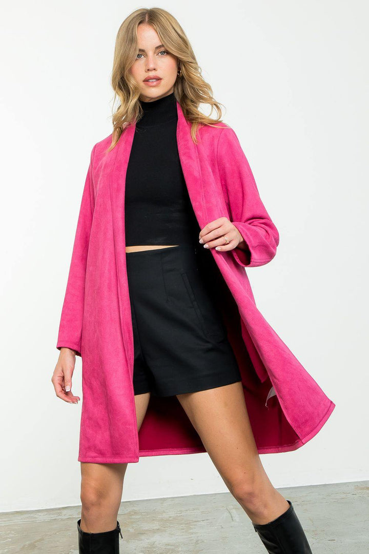 Pink Faux Suede Long Jacket thml tres chic boutique