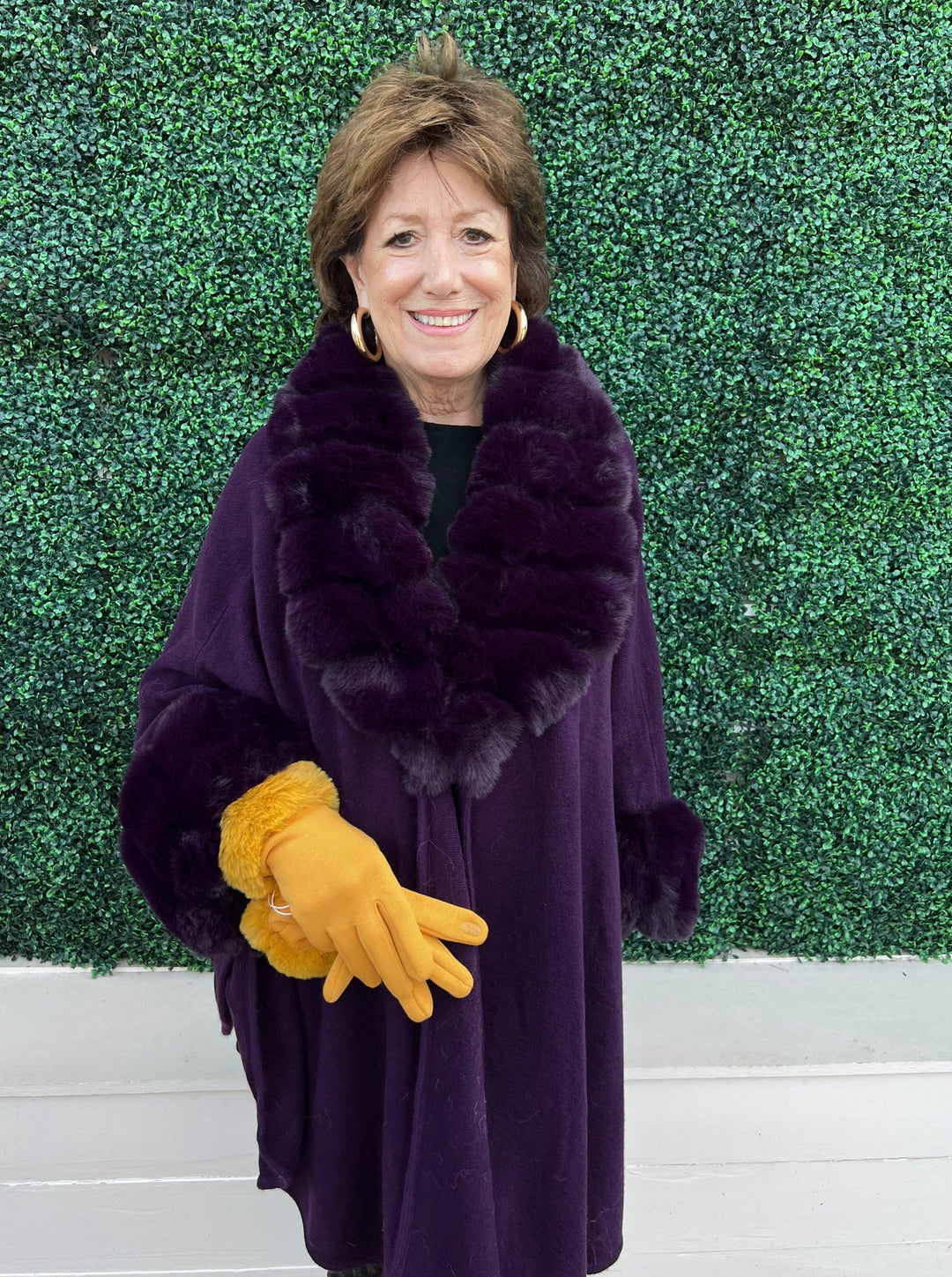 mardi gras Faux Fur collar cuffs knit cape OS womens holiday gift ideas tres chic boutique purple