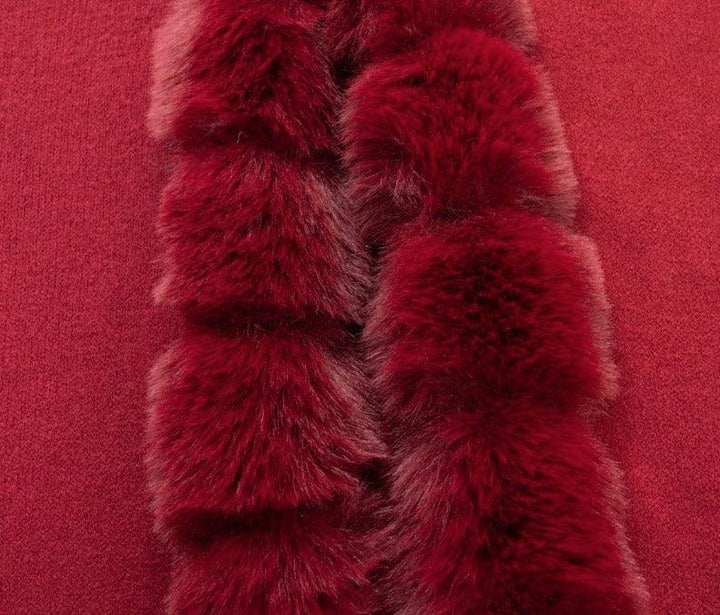 Faux Fur Trim Cape womens OS gift ideas online store red