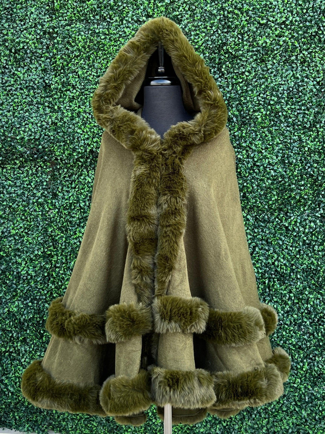 forest green fur cape layering outerwear