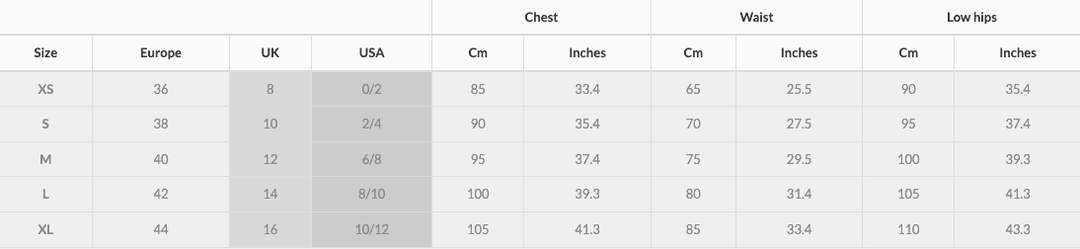 Molly Bracken womens clothing boutique size chart