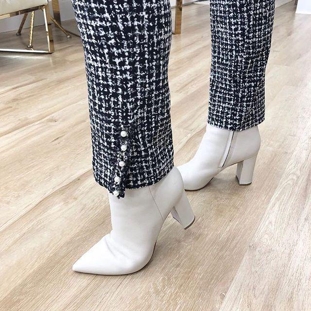 Faux Tweed Pearl Detail Pants - Tres Chic Houston
